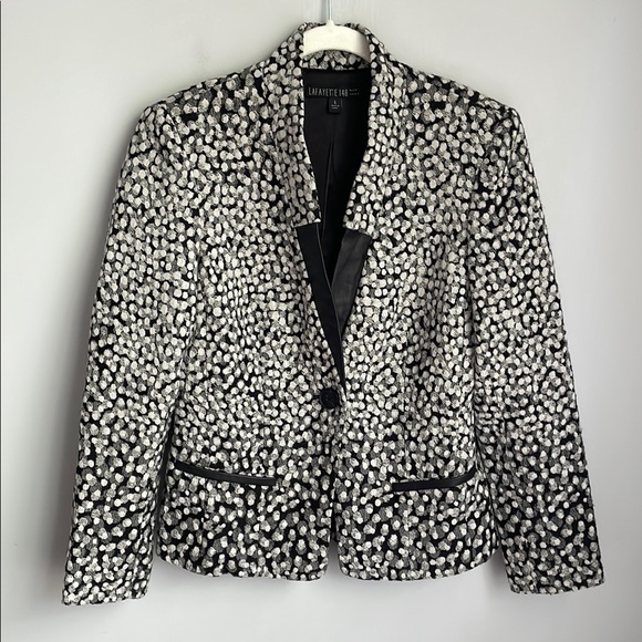Lamarque Jackets & Blazers - Lafayette 148 NY Wool Blend Black and White Leather Trim Blazer Size 6